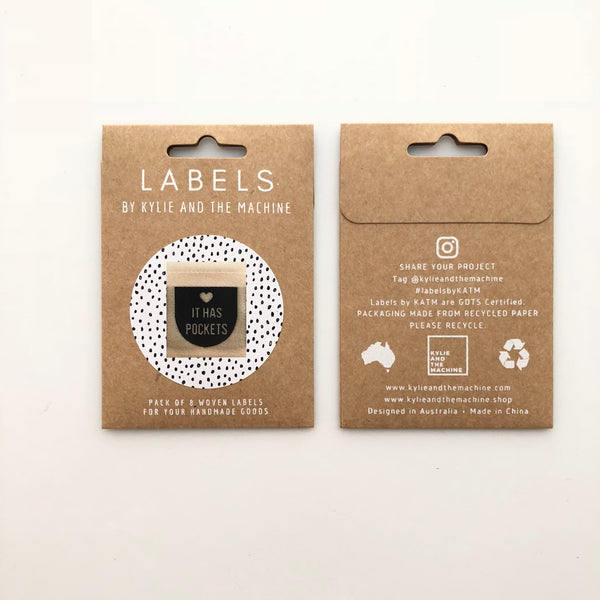 'It Has Pockets' woven labels 8 pack