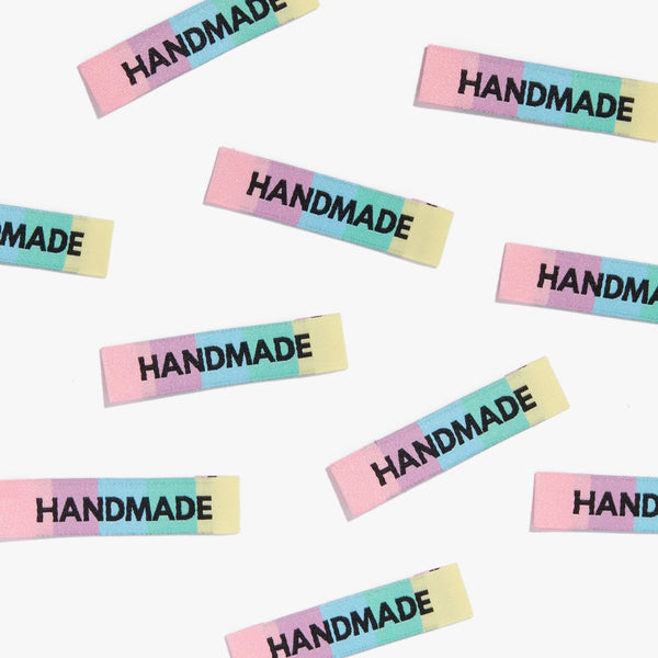 'HANDMADE' rainbow woven labels 10 pack
